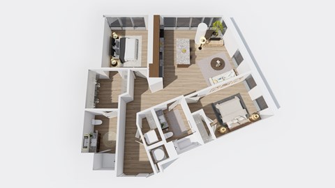 Floor plan for 2 beds, 2 baths, 1034 sqft